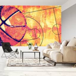 Basketball Court Wallpaper Mural, Sports Room Decor, Peel & Stick - thumbnail 2