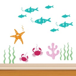 Ocean Wall Decals- Crab, Tuna , Star Fish, Seaweed, Coral - Sea World Sw/01- Kids Decals Children Decal Baby Nursery Decor - thumbnail 1