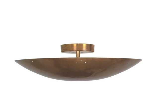 Mid Century Modern Brass Dome Light Perforated Design Flush Mount - image 1