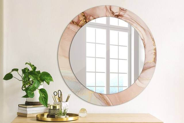 Abstract Fluid, Pink, Round Mirror Frame, Design, Glass Wall Decor, Living Room - image 1