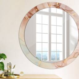 Abstract Fluid, Pink, Round Mirror Frame, Design, Glass Wall Decor, Living Room - thumbnail 3