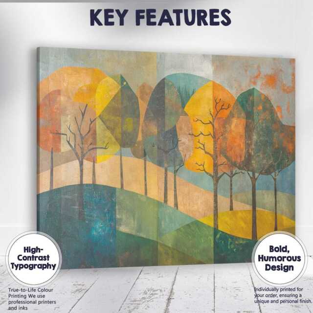 Modern Geometric Forest Hills Abstract Landscape Canvas Wall Art Print Decor Picture Ready To Hang - image 1