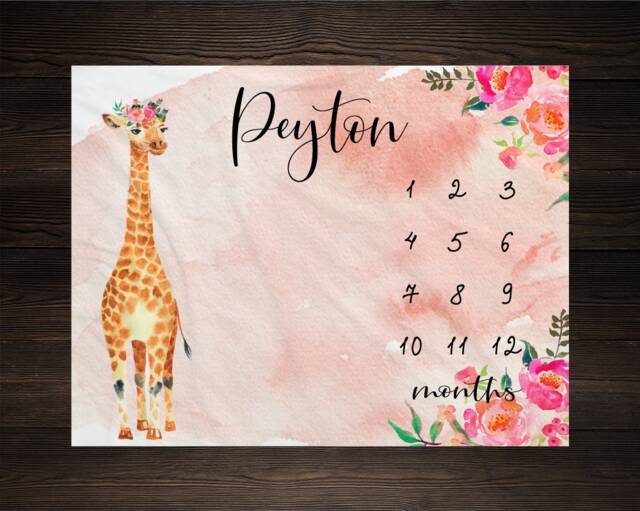 Giraffe Milestone Blanket Month Baby Watch Me Grow Growth Tracker Safari Shower Personalize Newborn Gm08 - image 1