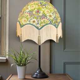 William Morris Natural Floral Curtains Fabric Dome Lampshade Duck Egg Blue Braid, Cream Fringe & Sage Green Tassels, Bespoke British Made - thumbnail 2