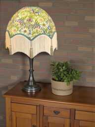 William Morris Natural Floral Curtains Fabric Dome Lampshade Duck Egg Blue Braid, Cream Fringe & Sage Green Tassels, Bespoke British Made - thumbnail 1