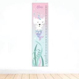Mermaid Cat Wall Clock, Children Room Decor Decor For Girls Bedroom, Pink & Mint - thumbnail 4