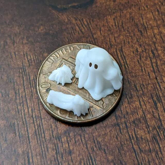 Cute Nano Miniature Halloween Horned Ghost & Pets, Cat Or Dog, Gothic Decor, Tiny Decor - image 1