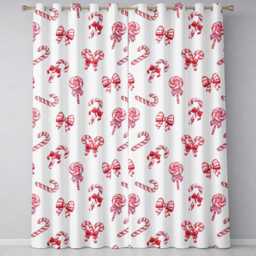 Cute Christmas Candy Cane Ribbon Bow Light Grey Seamless Pattern Readymade Eyelet Ring Top Thermal 100% Blackout Curtains - thumbnail 2