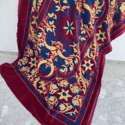 Vintage Style Velvet Suzani Quilt - Handmade Bohemian Bedspread - thumbnail 4