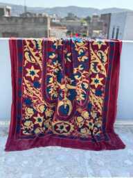 Vintage Style Velvet Suzani Quilt - Handmade Bohemian Bedspread - thumbnail 1