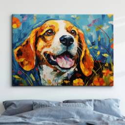 Beagle Abstract Dog Pet Animal Oil Painting Splatter Wall Art, Framed Canvas Poster Print, Home Kitchen Office Room Decor, Gifts - thumbnail 1