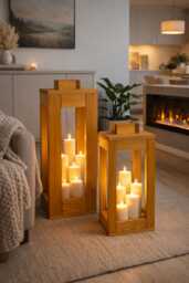 Rustic Wooden Garden Lantern - Outdoor Patio Candle Holder Farmhouse Indoor Decor Handmade Home Accent UK
