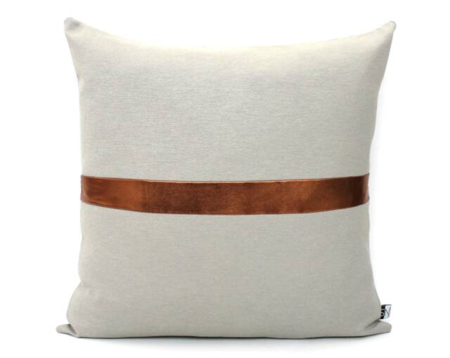 Light Grey & Copper Colorblock Pillow Cover - All Sizes, Custom Metallic Stripe Color Modern Pillow, Home Gifts For You - image 1
