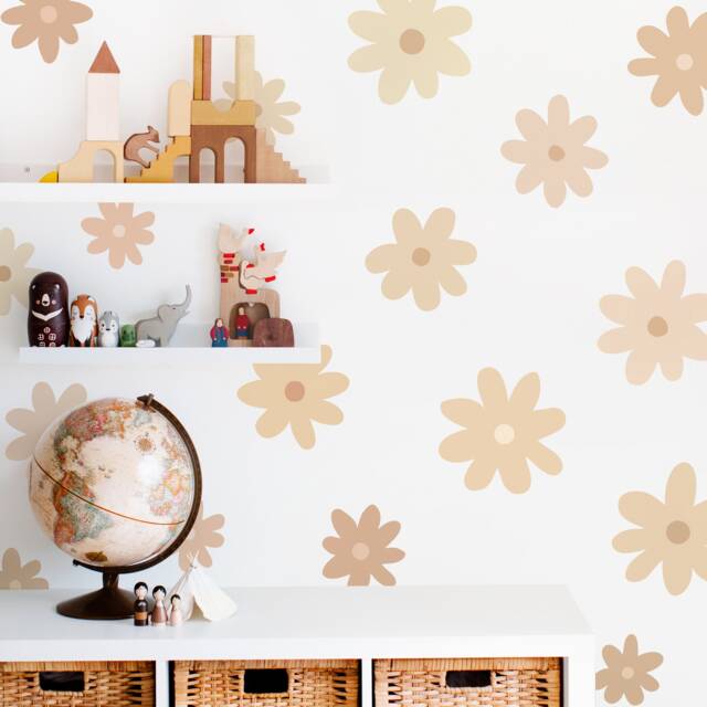 Beige Daisy Wall Decals - Reusable & Removable Flower Stickers, Decals, Nursery Decor - image 1