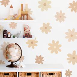 Beige Daisy Wall Decals - Reusable & Removable Flower Stickers, Decals, Nursery Decor - thumbnail 1