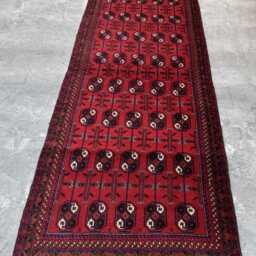 3'1x10'2 Bukhara Wool Runner Rug - Hand-Knotted High Pile Turkmen Crafted , Oriental Geometric Design Cozy Home Decor Rug - thumbnail 2