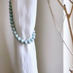 Aegean Teal Wood Bead Curtain Tiebacks Beach Decor, Set Of 2 - thumbnail 4