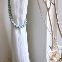 Aegean Teal Wood Bead Curtain Tiebacks Beach Decor, Set Of 2 - thumbnail 2