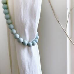 Aegean Teal Wood Bead Curtain Tiebacks Beach Decor, Set Of 2 - thumbnail 3