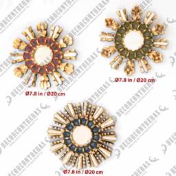 Peruvian Sunburst Mirror Set Of 3 - Painted Glass Floral Wall Decor Gold Bronze Leaf Wood Mirrors For Gallery - Usa No Duties - thumbnail 4