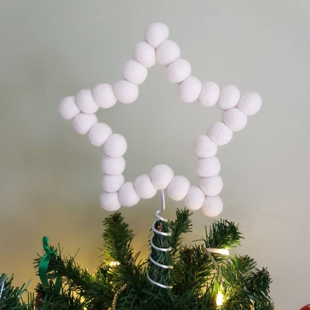 White Felt Ball Star Tree Topper, Classic Style Wool Beads Shaped Into A Christmas Decoration. Rainbow Or Custom Colours Available - image 1