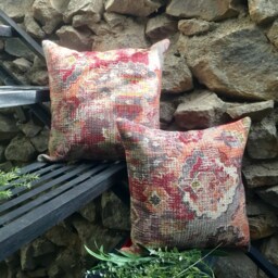 Trendy, Washed-Out Effect Decorative Pillows in Warm Tones Of Maroon, Orange & Rust, Cushion Covers, Ethnic Design, Velour Fabric, 16x16 - thumbnail 2