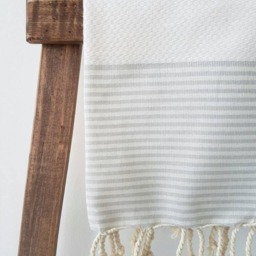 Cotton Hand Towel - Stripe Daily Rustic Kitchen White & Grey Tea Natural Dish Small With Tassels - thumbnail 4