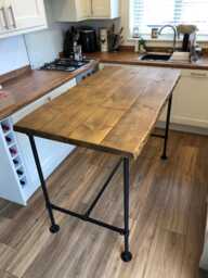 Waney Edge High Bar Table Rustic 45mm Live Edge, 45cm/58cm Or 78cm Depth, Industrial Tube Legs, Black, Raw, Galvanised Leg Options - thumbnail 1
