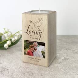 Personalised Memorial Photo Tea Light Holder - Solid Wood Remembrance Gift - thumbnail 1