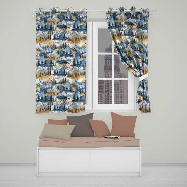 Watercolor Mountain Landscape Pine Trees Seamless Pattern Light Grey Background Readymade Eyelet Ring Top Thermal 100% Blackout Curtains - image 1
