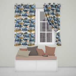 Watercolor Mountain Landscape Pine Trees Seamless Pattern Light Grey Background Readymade Eyelet Ring Top Thermal 100% Blackout Curtains - thumbnail 1