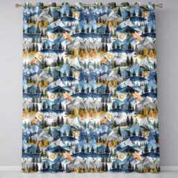 Watercolor Mountain Landscape Pine Trees Seamless Pattern Light Grey Background Readymade Eyelet Ring Top Thermal 100% Blackout Curtains - thumbnail 2