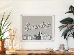 Columbus, Ohio Felt Poster Banner - City Skyline Wall Art Print Sign. Vintage City Line Drawing Pennant Home Decor. Handmade Gift Idea - thumbnail 1