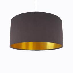 Charcoal Grey Lampshade in Velvet With Gold Lining, Large Plain Ceiling Lightshade