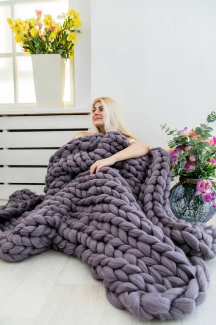 Super Chunky Knit Blanket, Chunky Knits, Merino Wool Yarn, Arm Knitted Throw - image 1