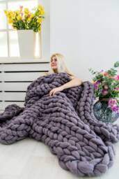 Super Chunky Knit Blanket, Chunky Knits, Merino Wool Yarn, Arm Knitted Throw - thumbnail 1
