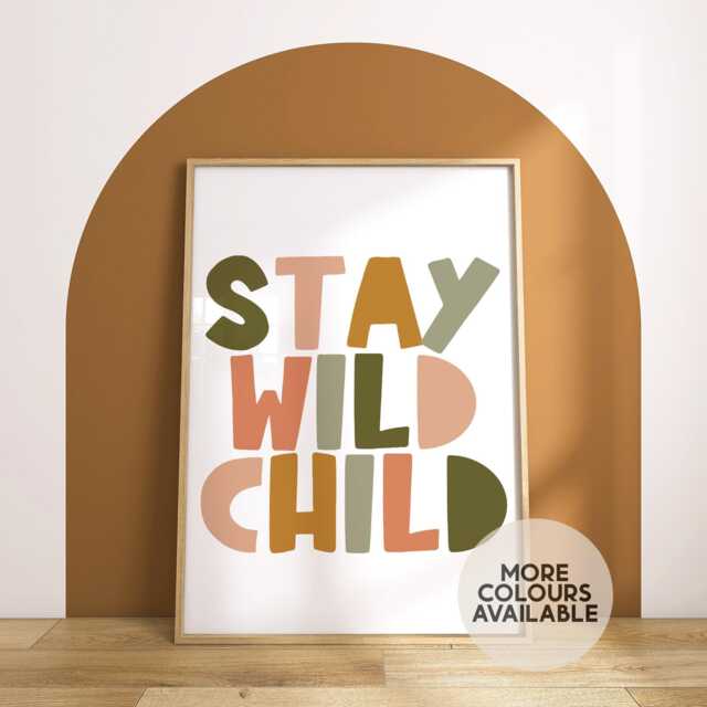 stay Wild Child Print - Safari Playroom Nursery Jungle Kids Room Scandi -Unframed - image 1