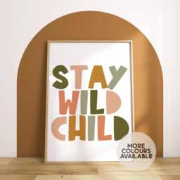 stay Wild Child Print - Safari Playroom Nursery Jungle Kids Room Scandi -Unframed - thumbnail 1