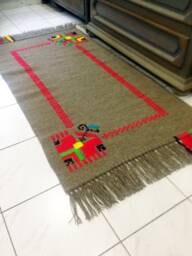 Handwoven Wool Rug With Traditional Bulgarian Ethno Motifs. Handmade Runner. Red Area Rug, Kitchen Living Room Carpet, Bedroom - thumbnail 1