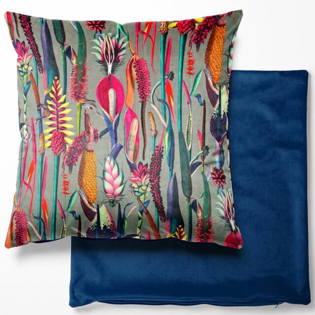 Tropical Velvet Cushion Cover - Botanical Silver/Grey Botanical, Floral, Exotic, Premium Quality Square 40cm X - image 1