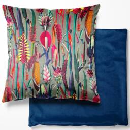 Tropical Velvet Cushion Cover - Botanical Silver/Grey Botanical, Floral, Exotic, Premium Quality Square 40cm X - thumbnail 1