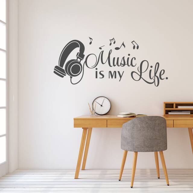 Music Is My Life Wall Decal Headphones, Notes, Kids Teens Room P169 - image 1
