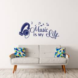 Music Is My Life Wall Decal Headphones, Notes, Kids Teens Room P169 - thumbnail 2