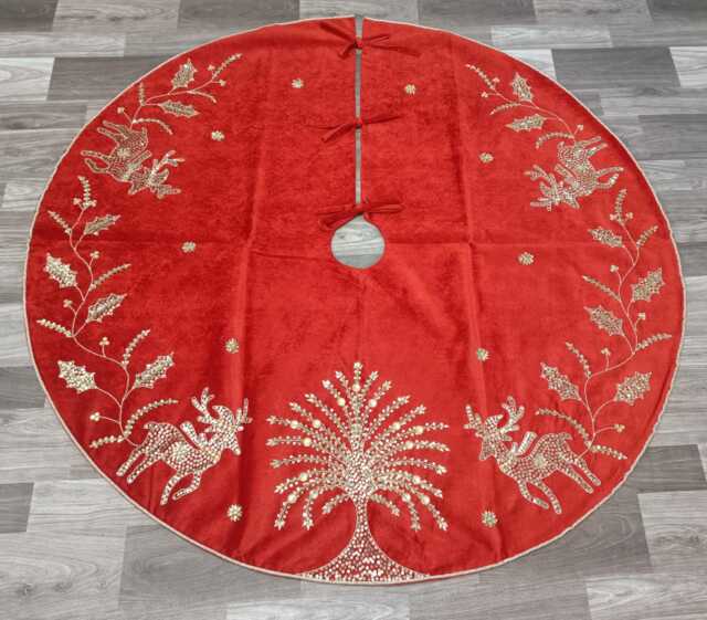 Red Christmas Tree Skirt 48 Inch Velvet Handmade Embraided Tree Skirt Decorations Gift - image 1