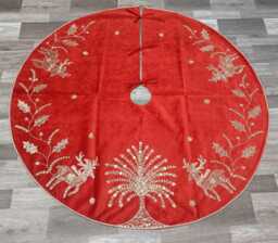 Red Christmas Tree Skirt 48 Inch Velvet Handmade Embraided Tree Skirt Decorations Gift