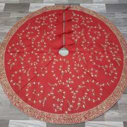 Red Christmas Tree Skirt 48 Inch Velvet Handmade Embraided Tree Skirt Decorations Gift - thumbnail 2