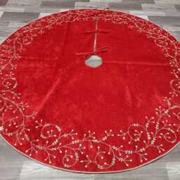 Red Christmas Tree Skirt 48 Inch Velvet Handmade Embraided Tree Skirt Decorations Gift - thumbnail 3