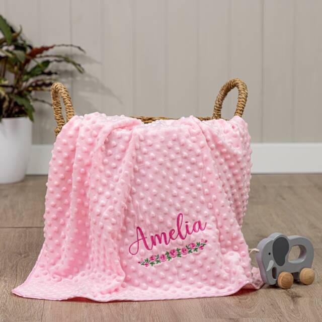 Personalized Baby Roses Swaddle, Soft Fleece Wrap, Custom Embroidered - image 1