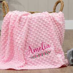 Personalized Baby Roses Swaddle, Soft Fleece Wrap, Custom Embroidered - thumbnail 2
