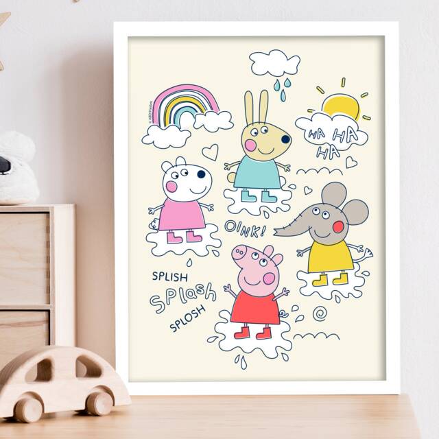 Peppa Pig Print - & Friends Puddles Doodle Poster Wall Art - image 1